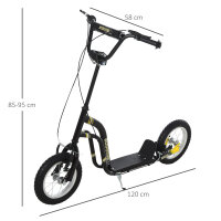 Kinderroller ab 5 Jahre Scooter Kinderscooter Tretroller Cityroller Kinder Roller Kickboard mit Luftreifen 12 Zoll Gummi Aluminium Schwarz 120 x 58 x 85-95 cm