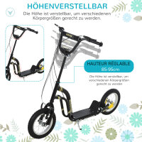 Kinderroller ab 5 Jahre Scooter Kinderscooter Tretroller Cityroller Kinder Roller Kickboard mit Luftreifen 12 Zoll Gummi Aluminium Schwarz 120 x 58 x 85-95 cm
