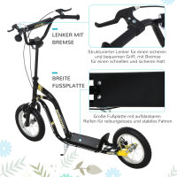 Kinderroller ab 5 Jahre Scooter Kinderscooter Tretroller Cityroller Kinder Roller Kickboard mit Luftreifen 12 Zoll Gummi Aluminium Schwarz 120 x 58 x 85-95 cm