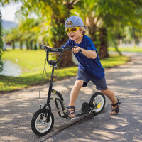 Kinderroller ab 5 Jahre Scooter Kinderscooter Tretroller Cityroller Kinder Roller Kickboard mit Luftreifen 12 Zoll Gummi Aluminium schwarz 120 x 58 x 85-95 cm