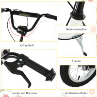 Kinderroller ab 5 Jahre Scooter Kinderscooter Tretroller Cityroller Kinder Roller Kickboard mit Luftreifen 12 Zoll Gummi Aluminium Weiß 120 x 58 x 85-95 cm