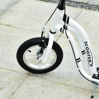 Kinderroller ab 5 Jahre Scooter Kinderscooter Tretroller Cityroller Kinder Roller Kickboard mit Luftreifen 12 Zoll Gummi Aluminium Weiß 120 x 58 x 85-95 cm