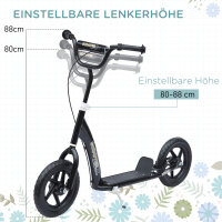 Kinderroller mit Hinterbremse Kickscooter 12 Zoll Tretroller Roller Scooter Cityroller für Kinder Kickboard Höhenverstellbar Stahl EVA Schwarz 120 x 52 x 80-88 cm