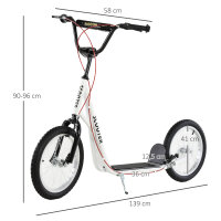 Kinderroller Scooter Tretroller Cityroller Kickscooter Roller Kinder Kickboard mit Luftreifen und Handbremse Scooter Kinder Wasserfest Faltbar ab 5 Jahre 16 Zoll Weiß 139 x 58 x 90-96 cm