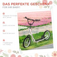 Kinderroller Scooter Tretroller Cityroller Kickscooter Roller Kinder Kickboard mit Luftreifen und Handbremse Scooter Kinder Wasserfest Faltbar ab 5 Jahre 16 Zoll Weiß 139 x 58 x 90-96 cm