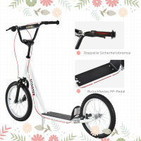 Kinderroller Scooter Tretroller Cityroller Kickscooter Roller Kinder Kickboard mit Luftreifen und Handbremse Scooter Kinder Wasserfest Faltbar ab 5 Jahre 16 Zoll weiß 139 x 58 x 90-96 cm