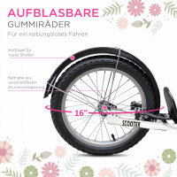 Kinderroller Tretroller mit Bremse, inkl. Korb, höhenverstellbar, für Kinder von 5 bis 12 Jahren, Weiß + Pink