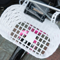 Kinderroller Tretroller mit Bremse, inkl. Korb, höhenverstellbar, für Kinder von 5 bis 12 Jahren, Weiß + Pink