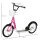 Kinderroller Tretroller mit Bremse, inkl. Korb, höhenverstellbar, für Kinder von 5 bis 12 Jahren, Weiß + Pink