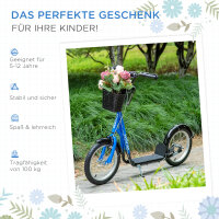 Kinderroller, Scooter mit Bremse, inkl. Korb, höhenverstellbar, für Kinder 5-12 J., blau+schwarz