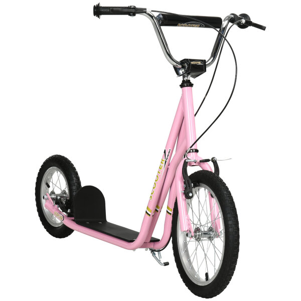 Roller Kinderroller mit Luftreifen Handbremse, 16 Zoll Tretroller Höhenverstellbar Kickscooter für Jungen und Mädchen ab 5 Jahre Kickboard Cityroller Kinder Scooter Rosa