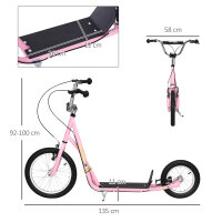 Roller Kinderroller mit Luftreifen Handbremse, 16 Zoll Tretroller Höhenverstellbar Kickscooter für Jungen und Mädchen ab 5 Jahre Kickboard Cityroller Kinder Scooter Rosa
