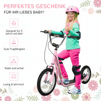 Roller Kinderroller mit Luftreifen Handbremse, 16 Zoll Tretroller Höhenverstellbar Kickscooter für Jungen und Mädchen ab 5 Jahre Kickboard Cityroller Kinder Scooter Rosa