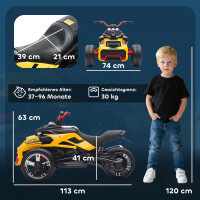 Kinderfahrzeug, Reverse-Dreirad-Design, Batteriebetrieb, MP3-Player, Hupe, 2 Geschwindigkeiten, LED-Lichter, 3-8 Jahre, Gelb