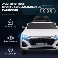 Elektro-Kinderauto, 12V Audi Q8, 3-5 km/h, Fernsteuerung, Scheinwerfer, Musik, Weiß