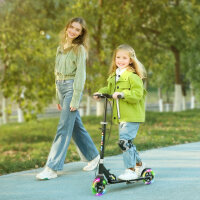Kinderroller, Doppelte Bremsen, Metallrahmen, Fußstütze, faltbar, 3-8 Jahre, Schwarz