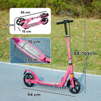 Roller Kinder Scooter mit verstellbaren Griffen klappbarer Kinderroller für Kinder 6-12 Jahre 94 x 36 x 88-103 cm Rosa