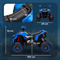 Elektroquad für Kinder, 3-6 km/h, LED-Scheinwerfer, Musik, USB, für 3-8 Jahre, Blau