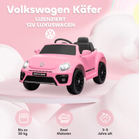 Elektro-Kinderfahrzeug, VW Käfer, 3-5 km/h, mit Fernbedienung & Musik, Rosa