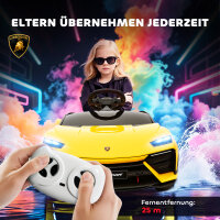 Kinder Elektroauto 12V Kinderauto mit 2,4 GHz Fernbedienung, 2 Motor, Hupe, LED, Musik, 101,5 x 49 x 43 cm, Gelb