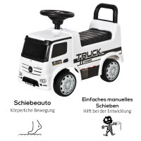 Rutscherfahrzeug Rutscherauto Babyrutscher Kinderfahrzeug lizenziert von Mercedes ANTOS-LKW-Stil mit Licht für Kinder von 12 bis 36 Monaten Metall PP-Kunststoff Weiß+Schwarz 62,5x28,5x45cm