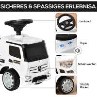 Rutscherfahrzeug Rutscherauto Babyrutscher Kinderfahrzeug lizenziert von Mercedes ANTOS-LKW-Stil mit Licht für Kinder von 12 bis 36 Monaten Metall PP-Kunststoff Weiß+Schwarz 62,5x28,5x45cm