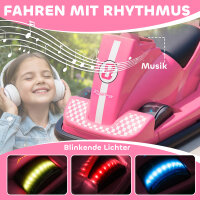 Autoscooter für Kinder, um 360 Grad drehbar, Lenkrad, LED-Lichter, Musikfunktion, 3-8 Jahre, Rosa