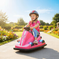 Autoscooter für Kinder, um 360 Grad drehbar, Lenkrad, LED-Lichter, Musikfunktion, 3-8 Jahre, rosa