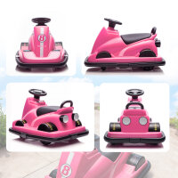 Autoscooter für Kinder, um 360 Grad drehbar, Lenkrad, LED-Lichter, Musikfunktion, 3-8 Jahre, rosa