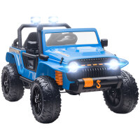 Elektrofahrzeug für Kinder, 12V Batterie, mit Eltern-Kind-Sitz, fernsteuerbar, Musik, Hupe, LED-Lichter, 3-8 Jahre, Blau