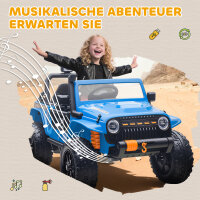 Elektrofahrzeug für Kinder, 12V Batterie, mit Eltern-Kind-Sitz, fernsteuerbar, Musik, Hupe, LED-Lichter, 3-8 Jahre, Blau