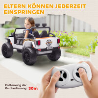 Elektrofahrzeug für Kinder, 12V Batterie, mit Eltern-Kind-Sitz, fernsteuerbar, Musik, Hupe, LED-Lichter, 3-8 Jahre, Weiß