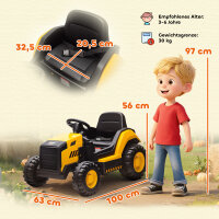 Kinder-Baufahrzeug, Aufsitzauto für Kinder, Fernbedienung, manuelle Steuerung, Bluetooth+Musik-Funktion, 3-6 Jahre, Kunststoff, Stahl, Gelb