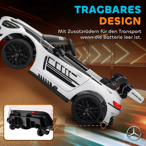 Mercedes-Elektroauto, Aufsitzauto für Kinder, 12V Batterie, LED-Lichter, Musikfunktion, Hupe, 3-8 Jahre, Weiß