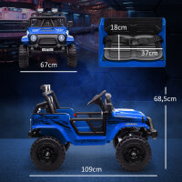 Kinder-Elektroauto mit sanfter Federung, fernsteuerbar, LED-Lichter, Hupe, 12V-Motoren, aus Kunststoff und Metall, Blau