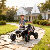 12V Elektrisches Geländefahrzeug für Kinder, Fernbedienung, LED-Lichter, Musik, Hupe, für Kinder von 3-8 Jahren, Gelb