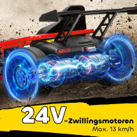 24V Elektro-Go-Kart zum Fahren und Driften, Nylon-Reifen, Sicherheitsgurt, Hupe, Musik für 8-12 Jahre Rot