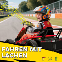 24V Elektro-Go-Kart zum Fahren und Driften, Nylon-Reifen, Sicherheitsgurt, Hupe, Musik für 8-12 Jahre Rot