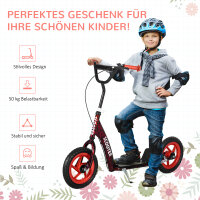 Kinderroller, höhenverstellbarer Tretroller für Kinder, mit Bremse, Ständer, 2 Räder, 50 kg Belastbarkeit, Stahl, Kunststoff, Rot
