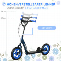 Kinderroller, höhenverstellbarer Tretroller für Kinder, mit Bremse, Ständer, 2 Räder, Stahl, Blau