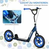 Kinderroller, höhenverstellbarer Tretroller für Kinder, mit Bremse, Ständer, 2 Räder, Stahl, Blau