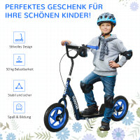 Kinderroller, höhenverstellbarer Tretroller für Kinder, mit Bremse, Ständer, 2 Räder, Stahl, Blau
