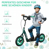 Kinderroller, höhenverstellbarer Tretroller für Kinder, mit Bremse, Ständer, 2 Räder, Stahl, Grün