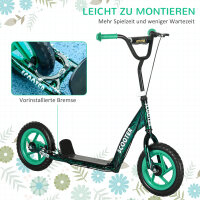 Kinderroller, höhenverstellbarer Tretroller für Kinder, mit Bremse, Ständer, 2 Räder, Stahl, grün