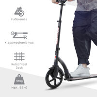 Roller Tretroller Kickscooter Klapproller, klappbar, Stoßdämpfer, ab 14 Jahren, Schwarz