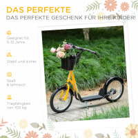 Kinder-Tretroller, höhenverstellbar, rutschfest, Stahlrahmen, abnehmbarer Korb, Bremsen, Gummireifen