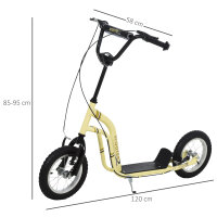 Kinderroller ab 5 Jahre Scooter Kinderscooter Tretroller Cityroller Kinder Roller Kickboard mit Luftreifen 12 Zoll Gummi Aluminium Beige 120 x 58 x 85-95 cm