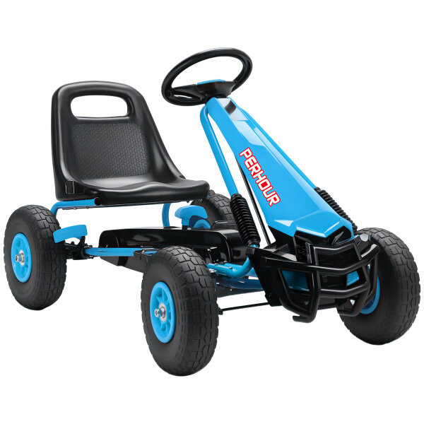 Pedal-Gokart für Kinder, höhenverstellbarer Sitz, EVA-Räder, Bremse, Kupplung, 3-8 Jahre, Blau