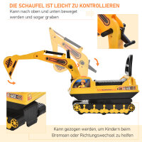 Sitzbagger Aufsitzbagger mit Schaufel Hupe, Kinderbagger mit Stauraum unter Sitz, Rutschauto Baggerfahrzeug zum Sitzen bis 30kg, Draufsitzen Sandbagger für Kinder 1,5-4 Jahre Gelb