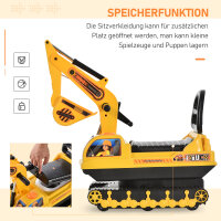Sitzbagger Aufsitzbagger mit Schaufel Hupe, Kinderbagger mit Stauraum unter Sitz, Rutschauto Baggerfahrzeug zum Sitzen bis 30kg, Draufsitzen Sandbagger für Kinder 1,5-4 Jahre Gelb